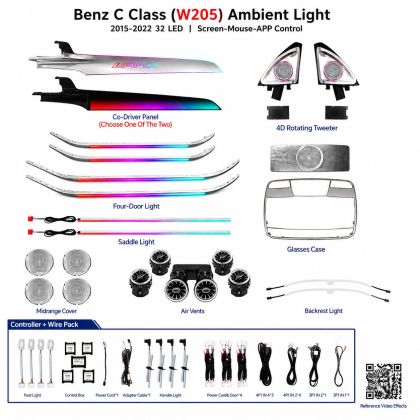 Lumini Ambientale NIGHTVIBE Mercedes C W205 GLC X253 pachet complet control pe sistemul original sau telefon