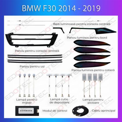Lumini ambientale  BMW Seria 3 (F30) 2014-2019 dedicat set complet cu trimuri control telefon sau sistem original