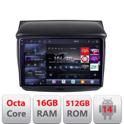 Navigatie Mitsubishi L200 2006-2014 Edotec Kit-094 8 core QLED 2K 16+512GB 360 Android Waze USB Navigatie Internet Youtube Radio