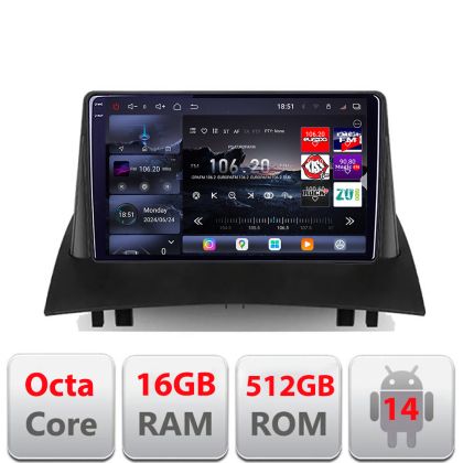 Navigáció Renault Megane 2 2002-2007 Edotec Kit-098 8 magos QLED 2K 12+256GB 360 Android Waze USB Internet Navigáció Youtube Rádió