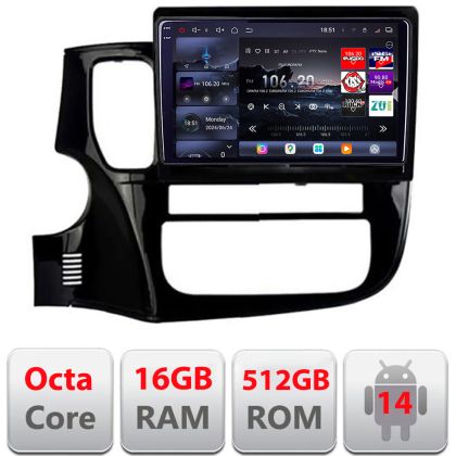 Navigatie Mitsubishi Outlander 2014- Edotec Kit-1230 8 core QLED 2K 16+512GB 360 Android Waze USB Navigatie Internet Youtube Radio