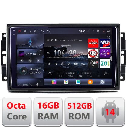 Navigatie Chrysler Jeep Edotec Kit-202 8 core QLED 2K 16+512GB 360 Android Waze USB Navigatie Internet Youtube Radio