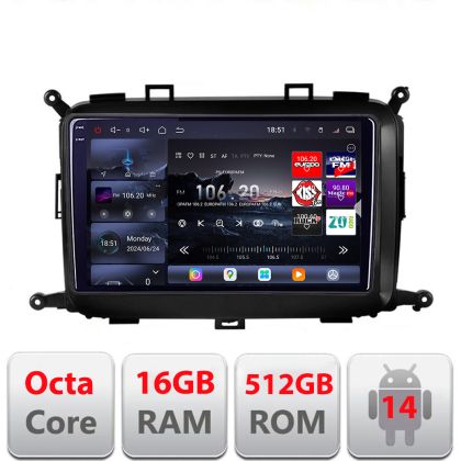 Navigáció Kia Carens 2013-2018 Edotec Kit-2023 8 magos QLED 2K 12+256GB 360 Android Waze USB Internet Navigáció Youtube Rádió