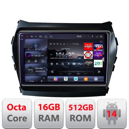 Navigáció Hyundai Santa Fe IX45 2012-2017 Edotec Kit-209 8 magos QLED 2K 12+256GB 360 Android Waze USB Internet Navigáció Youtube Rádió