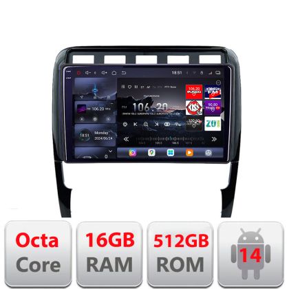 Navigáció Porsche Cayenne 2002-2011 Edotec Kit-443 8 magos QLED 2K 12+256GB 360 Android Waze USB Internet Navigáció Youtube Rádió