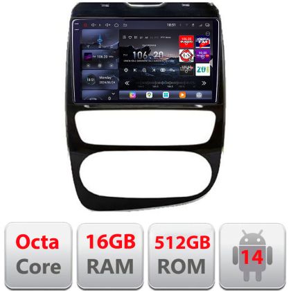 Navigáció Renault Clio 4 2012-2019 V2 Edotec Kit-468 8 magos QLED 2K 12+256GB 360 Android Waze USB Internet Navigáció Youtube Rádió