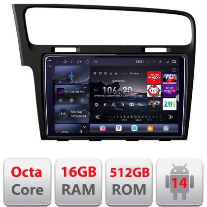 VW Golf 7 2013-2020 Edotec Kit-491 navigáció 8 magos QLED 2K 12+256GB 360 Android Waze USB internet navigáció Youtube rádió