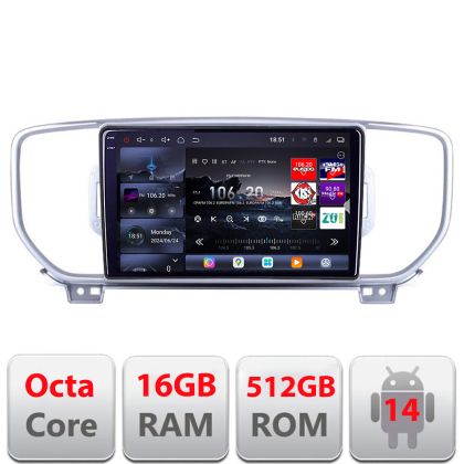 Navigáció Kia Sportage 2016-2018 Edotec Kit-567 8 magos QLED 2K 12+256GB 360 Android Waze USB Internet Navigáció Youtube Rádió