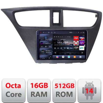 Navigatie Honda Civic 2012-2016 Edotec Kit-CIVIC 8 core QLED 2K 16+512GB 360 Android Waze USB Navigatie Internet Youtube Radio