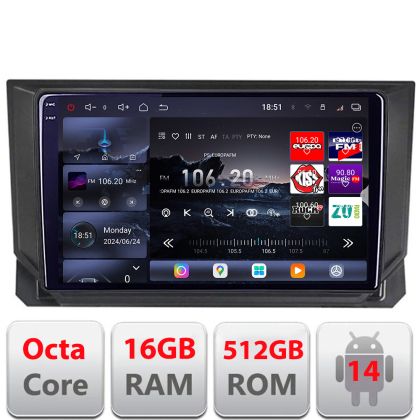 Navigáció Seat Ibiza 2017- Edotec Kit-IBZ 8 magos QLED 2K 12+256GB 360 Android Waze USB Internet Navigáció Youtube Rádió