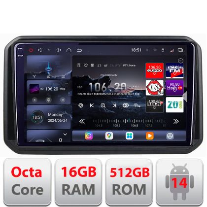 Navigáció Suzuki Ignis 2016- Edotec Kit-IGNIS16 8 magos QLED 2K 12+256GB 360 Android Waze USB Internet Navigáció Youtube Rádió