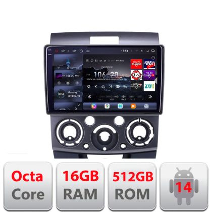 Navigáció Ford Ranger Mazda BT50 2007-2012 Edotec Kit-RANGER 8 magos QLED 2K 12+256GB 360 Android Waze USB Internet Navigáció Youtube Rádió