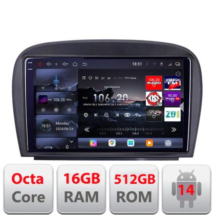 Navigáció Mercedes SL W230 2004-2011 Edotec Kit-W230 8 magos QLED 2K 12+256GB 360 Android Waze USB Internet Navigáció Youtube Rádió