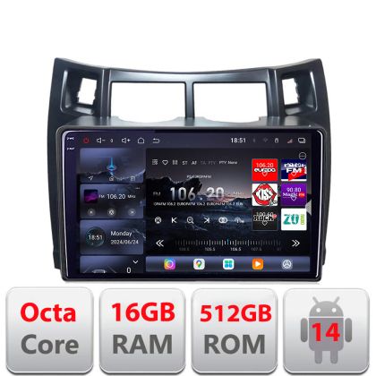 Navigatie Toyota Yaris 2008-2011 Edotec Kit-YARIS08 8 core QLED 2K 16+512GB 360 Android Waze USB Navigatie Internet Youtube Radio Edotec