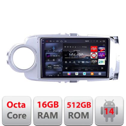 Toyota Yaris 2010-2018 navigáció Edotec készlet - YARIS10 8 magos QLED 2K 12+256GB 360 Android Waze USB internet navigáció Youtube rádió Edotec