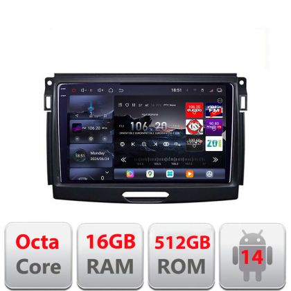 Navigatie Ford Ranger 2015-2020 Edotec Kit-574-v3 8 core QLED 2K 16+512GB 360 Android Waze USB Navigatie Internet Youtube