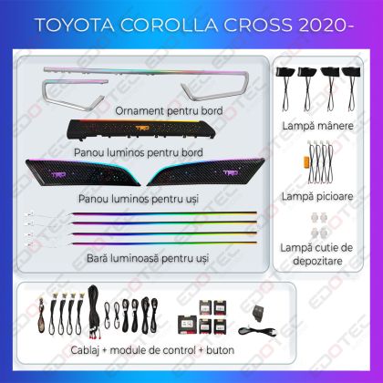 Hangulatvilágítás Toyota Corolla Cross 20202-hez - komplett telefonvezérlő szett vagy gyári rendszer