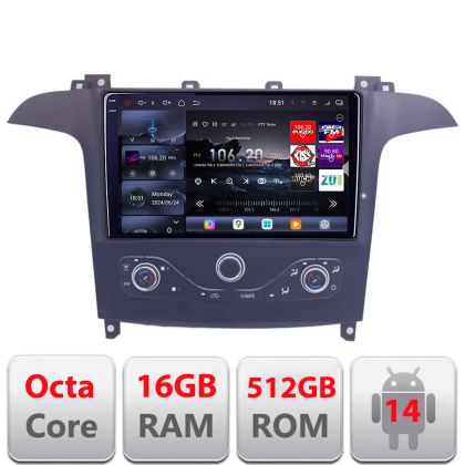 Navigáció Ford S-max 2006-2014 Qled 2K Octa Core 12+256GB LTE 4G DSP Wifi 5Ghz android autó Carplay rádió gps internet KIT-smax-navi+EDT-E809-2K
