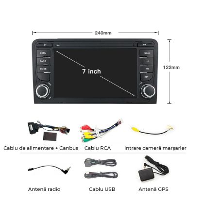 Navigáció Audi A3 8P S3 RS3 2003 - 2011, 7 hüvelyk