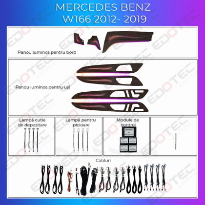 Lumini Ambientale trimuri negru lucios Mercedes GLE GLS W166 2012-2019 control pe sistemul original sau telefon
