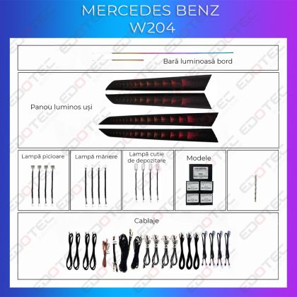 Lumini ambientale Mercedes C Class W204 trimuri set complet control din telefon sau sistemul original AMB-ME-W204-TRIMMS