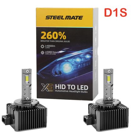 Set de 2 Becuri Faruri Conversie Hid-Led, Steelmate LED D1S Led, Plug & Play, 6000k, Miez Cupru, Radiator Aluminiu Silentios, Calitate Premium