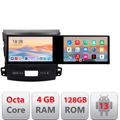 Navigáció Mitsubishi Outlander 2010 Kit-056 Edotec 2 képernyő 8 magos 4+128 21.6 hüvelykes Incell android Wifi 5Ghz gps internet Q v2