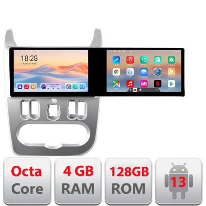 Navigáció Dacia Duster 2010-2012 Kit-099 Edotec 2 képernyő 8 magos 4+128 21.6 hüvelykes Incell android Wifi 5Ghz gps internet