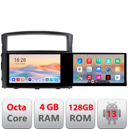 Navigáció Mitsubishi Pajero Kit-452 Edotec 2 képernyő 8 magos 4+128 21.6 hüvelykes Incell android Wifi 5Ghz gps internet