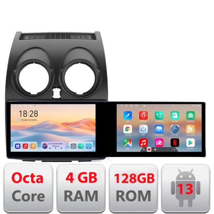 Nissan Qashqai navigáció Kit-499 Edotec 2 képernyő 8 magos 4+128 21,6 hüvelykes Incell android Wifi 5Ghz gps internet