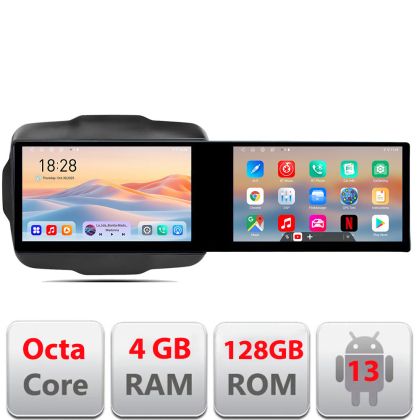 Navigáció Jeep Renegade Kit-500 Edotec 2 képernyő 8 magos 4+128 21,6 hüvelykes Incell android Wifi 5Ghz gps internet