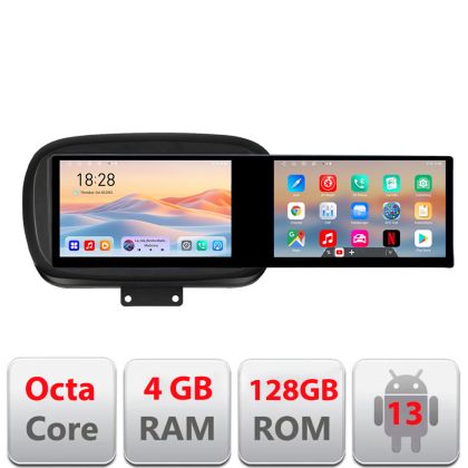 Navigáció Fiat 500 2014- Kit-539 Edotec 2 képernyő 8 magos 4+128 21.6 hüvelykes Incell android Wifi 5Ghz gps internet