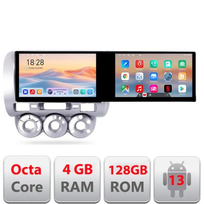 Navigáció Honda Fit Jazz 2004-2008 Edotec 2 képernyő 8 magos 4+128 21.6 hüvelykes Incell android Wifi 5Ghz gps internet Kit-jazz
