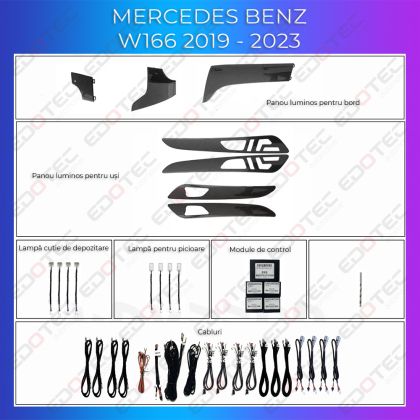 Karbon Ambient Lights díszlécek Mercedes GLE GLS W166 2012-2019 vezérléshez az eredeti rendszeren vagy telefonon.