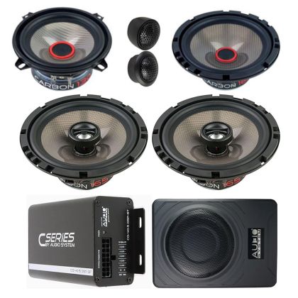 Pachet 2 Difuzoare Audio System CARBON 165 + 2 difuzoare Carbon 165 Coaxiale + Amplificator 5 Canale + Subwoofer Underseat
