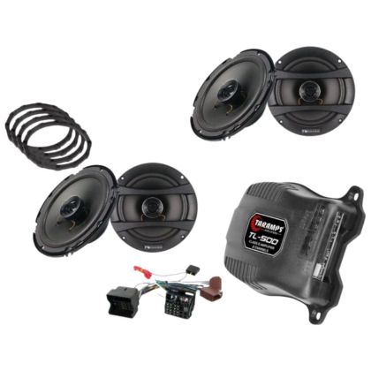 Pachet difuzoare  fata + spate  cu amplificator TL-500, inele si cablaje plug&play pe masina