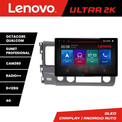 Navigáció Honda Civic Sedan N-044 képernyő 13" 2K 8+128 Android Waze USB navigáció 4G 360 Toslink Youtube Rádió KI