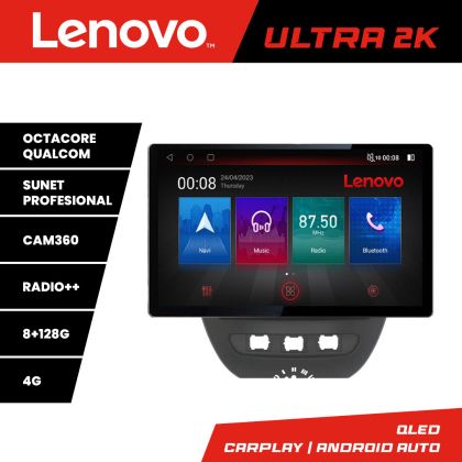 Navigáció Citroen C1 Peugeot 107 Toyota Aygo 2005-2014, 2K QLED 13"-os képernyő, Octacore, 8 GB RAM, 128 GB HDD, 4G, 360°, DSP, Carplay, Bluetooth