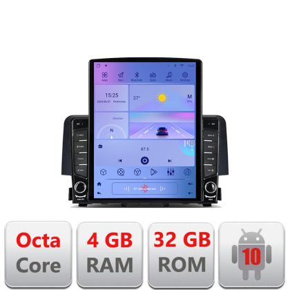 Honda Civic 2016-2020 G-669 TESLA típusú navigáció 9.7"-os képernyővel, Android Rádióval, Bluetooth Internettel, GPS-szel, WIFI-vel, 4+32GB DSP 4G-vel