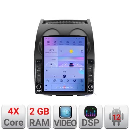 Nissan Qashqai K-499 TESLA típusú 9.7"-os képernyő navigációval, Android rádióval, Bluetooth internettel, GPS-szel, WIFI-vel, 2+32 DSP, négymagos processzorral és 32 bites képstabilizátorral.