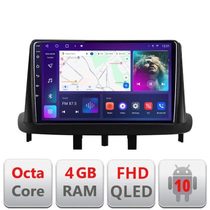 Navigáció Renault Megane 3 B-145 Android Kijelző QLED Octa Core 4+64 CarPlay Android Auto KIT-145+EDT-E309V3