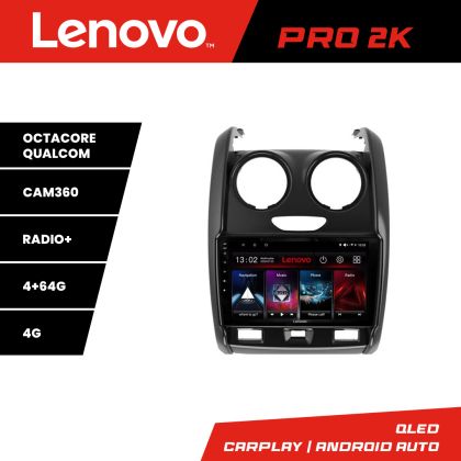 Navigáció Dacia Duster 2012-2019 Lenovo Kit-157 8 magos QLED 2K 4+64 360 Android Waze USB Internet Navigáció Youtube Rádió