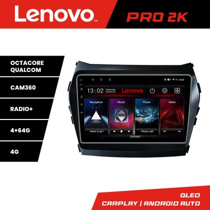 Navigáció Hyundai Santa Fe IX45 2012-2017 Lenovo Kit-209 8 magos QLED 2K 4+64 360 Android Waze USB Internet Navigáció Youtube Rádió