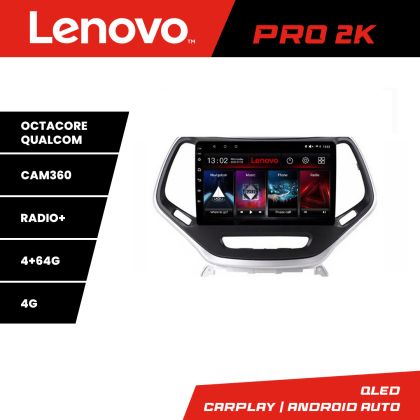 Navigáció Jeep Cherokee 2014-2019 Lenovo Kit-248 8 magos QLED 2K 4+64 360 Android Waze USB Internet Navigáció Youtube Rádió