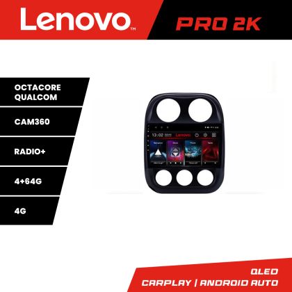 Navigáció Jeep Compass 2010-2016 Lenovo Kit-2500 8 magos QLED 2K 4+64 360 Android Waze USB Internet Navigáció Youtube Rádió