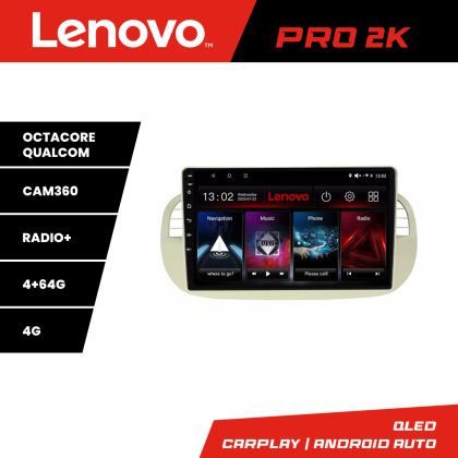 Fiat 500 navigáció 2007-2015 között Android rádió gps internet 8 magos QLED 2K 4+64 360 Lenovo
