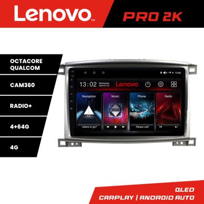 Toyota Land Cruiser L100 2002-2008 navigáció Lenovo Kit-L100 8 magos QLED 2K 4+64 360 Android Waze USB internet navigáció Youtube rádió