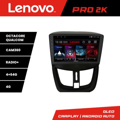 Navigáció Peugeot 207 Lenovo Kit-PE01 8 magos QLED 2K 4+64 360 Android Waze USB Internet Navigáció Youtube Rádió