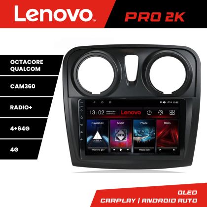 Navigáció Dacia Sandero Logan 2012-2020 Lenovo Kit-sandero 8 magos QLED 2K 4+64 360 Android Waze USB Internet Navigáció Youtube Rádió