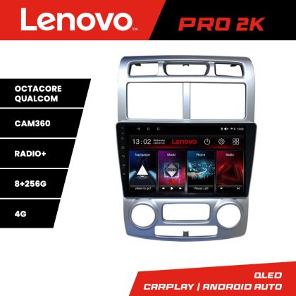 Navigáció Kia Sportage 2005-2007 Lenovo Kit-0023 8 magos QLED 2K 8+256 360 Android Waze USB Internet Navigáció Youtube Rádió